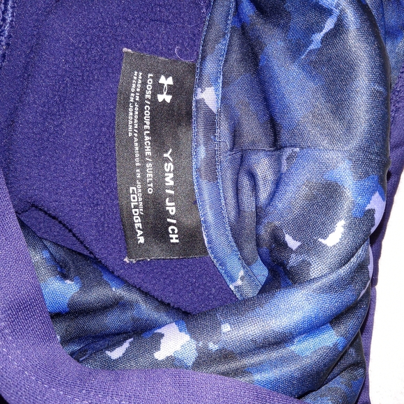 Under Armour Girls Purple Cold Gear Hoodie Youth Small Loose Fit Double Logo - Picture 5 of 8